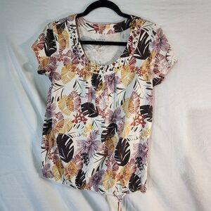Sonoma Multicolor Leaf Print Short Sleeve Top